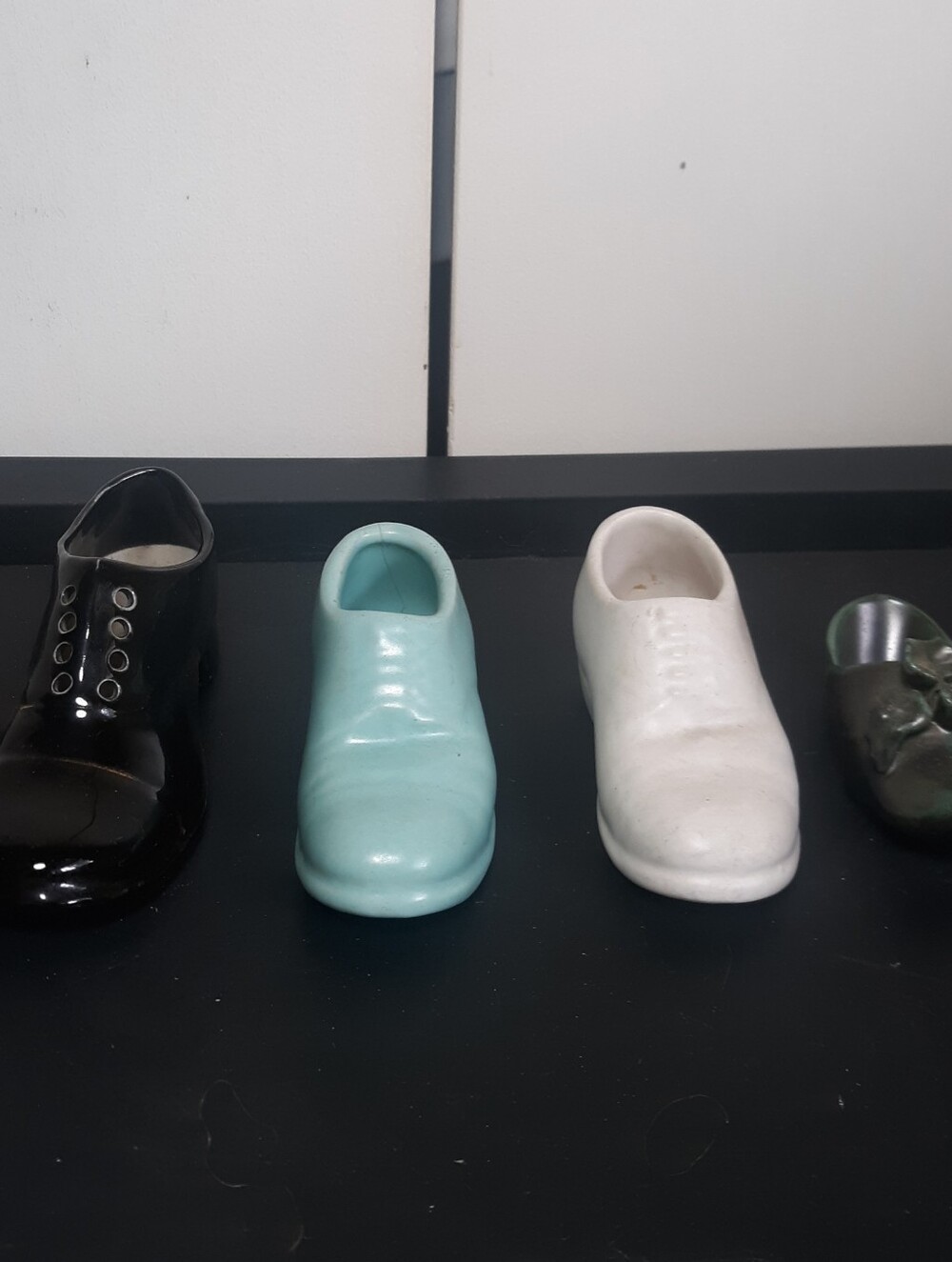 Vintage Ceramic Porcelain Miniature Shoe Figurine Lot Planter Clog Oxford 4pc 80
